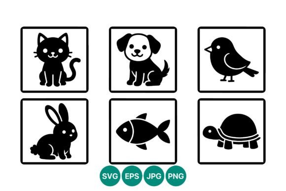 Black and White Animal Icons for Embroidery Projects