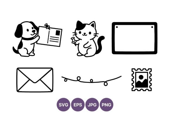 Black White Dog Cat Postcard Mail Vector Review