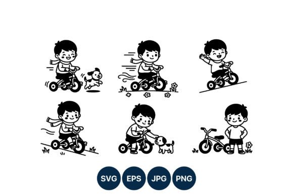 Boy Riding Tricycle and Dog Black White Review