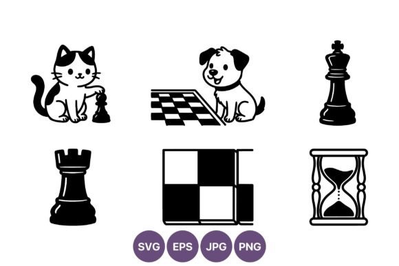 Cat and Dog Chess Pieces Line Art Vector