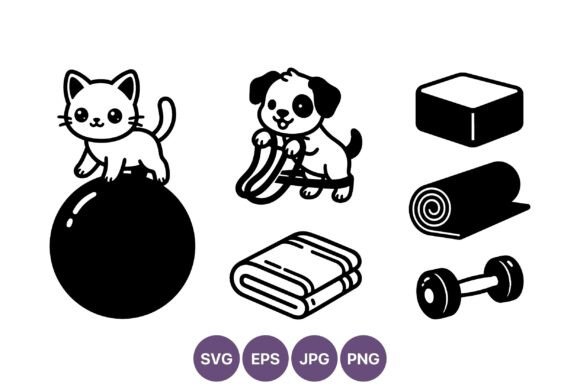 Cat and Dog with Fitness Gear Vector
