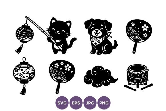 Cat Dog Lantern Drum Vector Set Review
