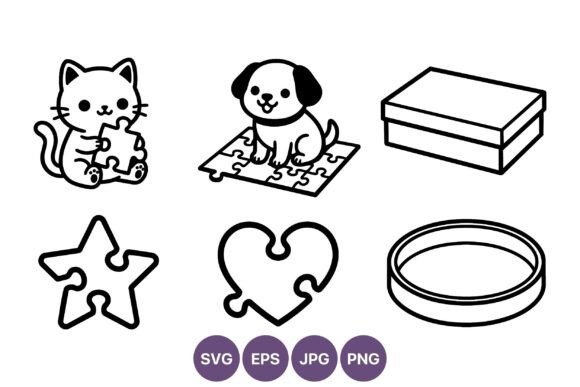 Cat Dog Puzzle Pieces Line Art Review