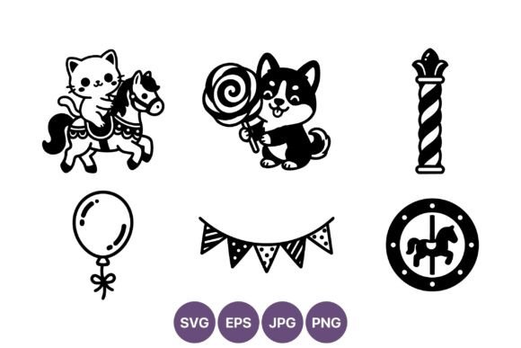 Cat on Carousel Horse and Dog with