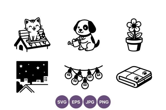 Cat on Roof and Dog with Watering Can