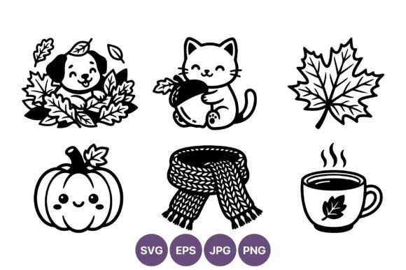 Cute Cat Acorn Dog Leaves Autumn Vector Review