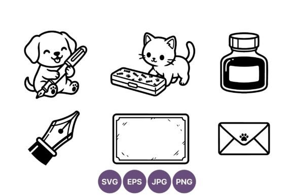 Cute Dog Pen Kitten Ink Pad Line Art
