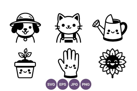 Cute Gardening Icons for Embroidery Projects
