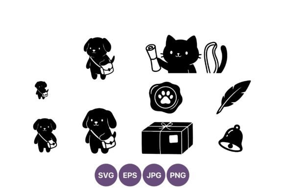 Dog and Cat Vector Art with Scroll and