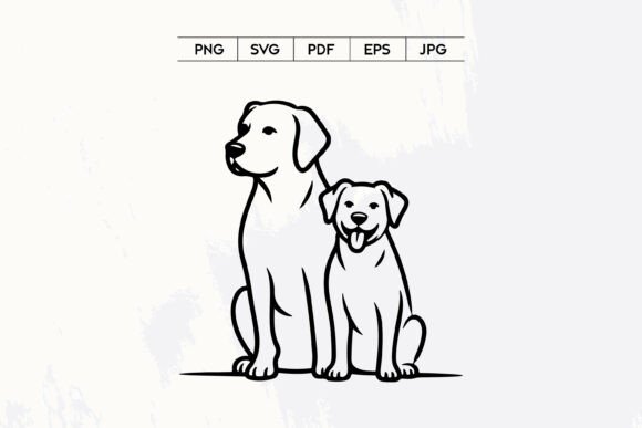 Dog and Puppy Sitting Line Art Design Review