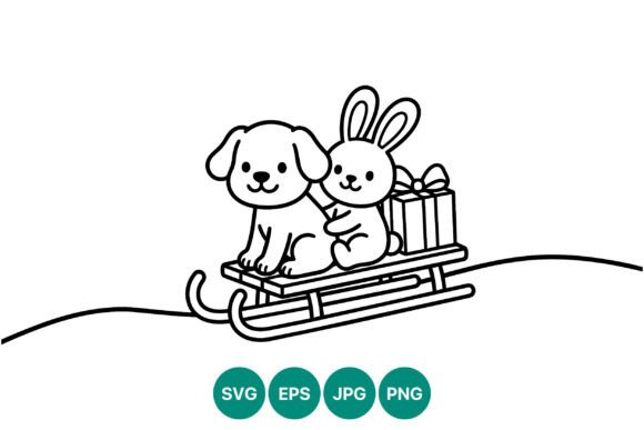 Dog and Rabbit Sledding Line Art Review