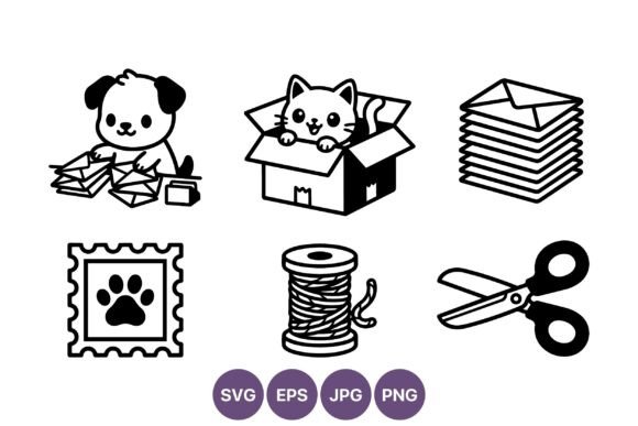 Dog Envelopes Cat Box Scissors Thread