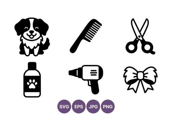 Dog Grooming Icons Black and White Review