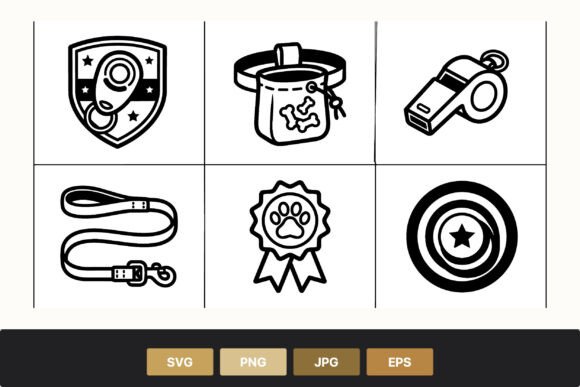 Dog Training Black White Icons Set Review