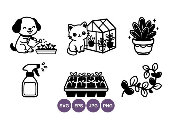 Dog Watering Plants and Cat at
