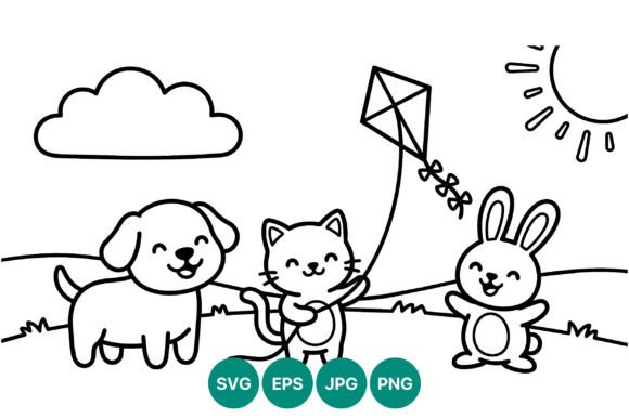 Happy Dog Cat Rabbit Flying Kite Vector Review