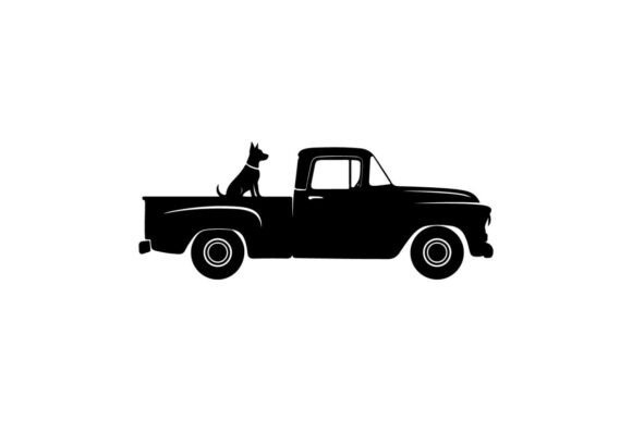 Silhouette of a Dog in a Classic Pickup