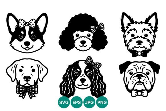 Six Dog Faces with Bows Vector Review