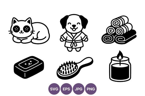 Spa Cat Dog Icons Black White Vector Review