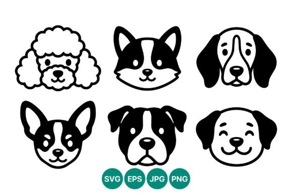 Vector Line Art Six Dog Faces Icon Set Review